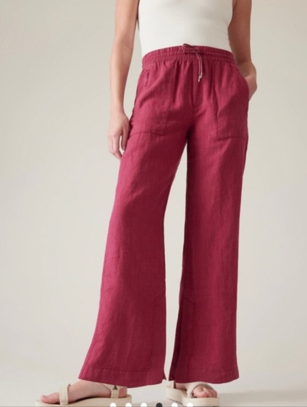 Athleta Retreat Linen Wide Leg Pant NWT Red Wine New